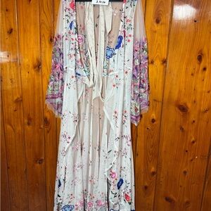 Aratta Silent Journey: Embroidered Sheer Kimono Duster size Small